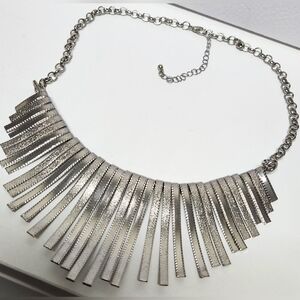 METAL FRINGE Silver-tone Adjustable & Reversible Necklace NWOT